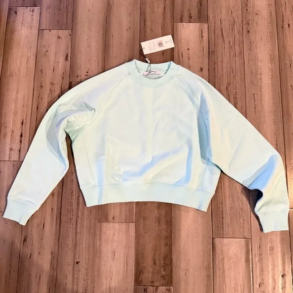New, Thakoon Light Blue 100% Cotton Crop Crewneck Sweatshirt  M, $150 MSRP