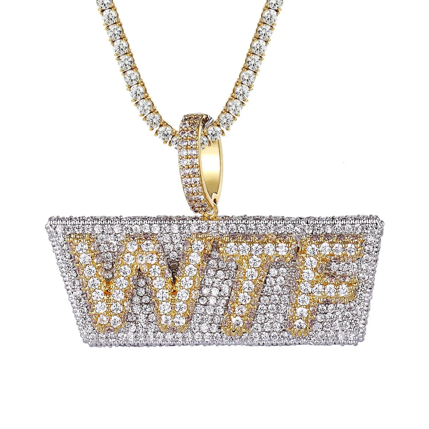 New WTF Slang Custom Two Tone Gold Finish  .925 Pendant
