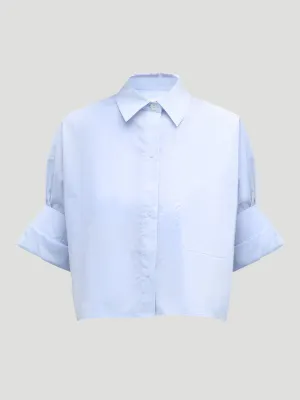 Next Ex Cotton Cropped Shirt in Baby Blue