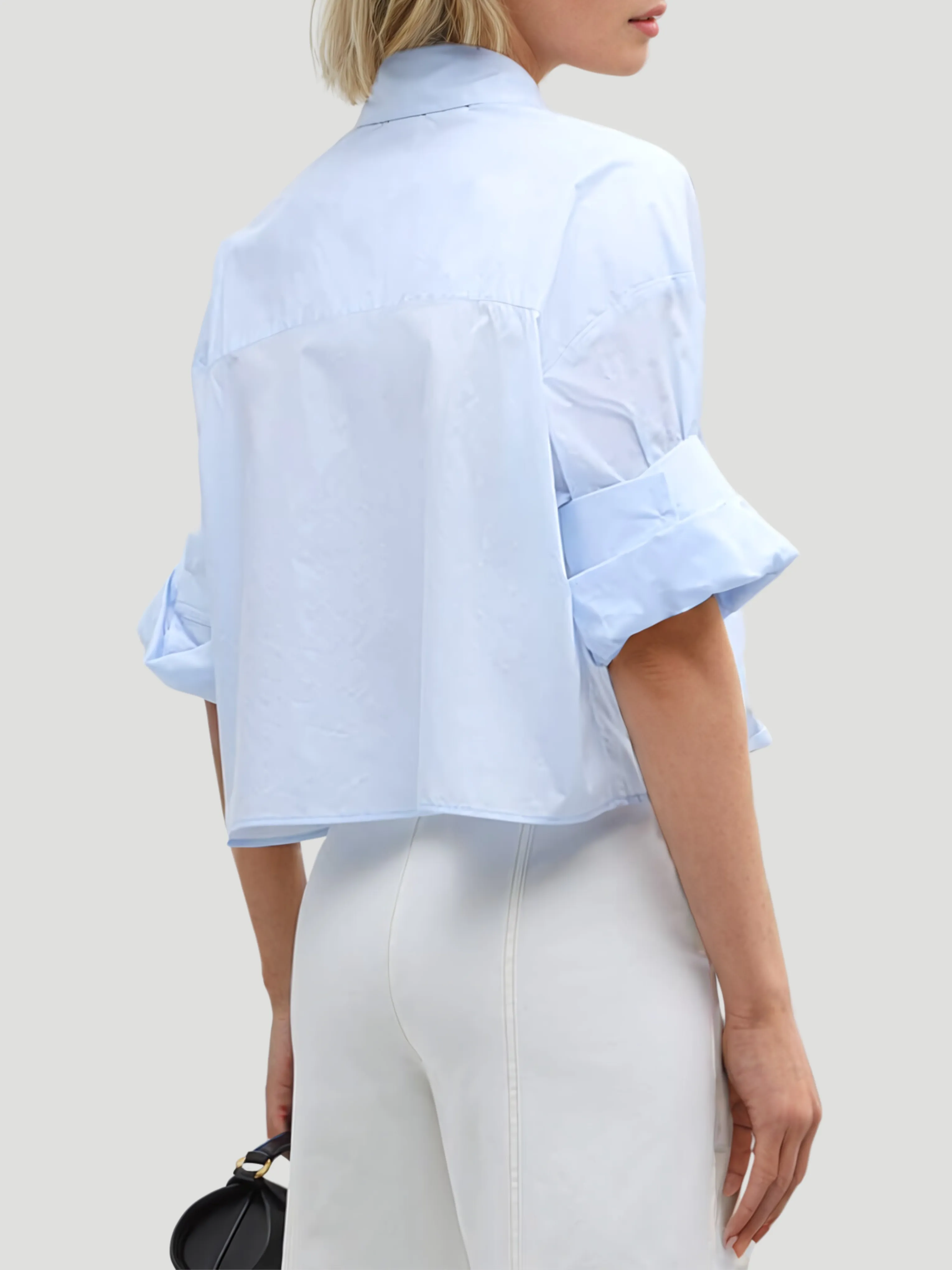 Next Ex Cotton Cropped Shirt in Baby Blue