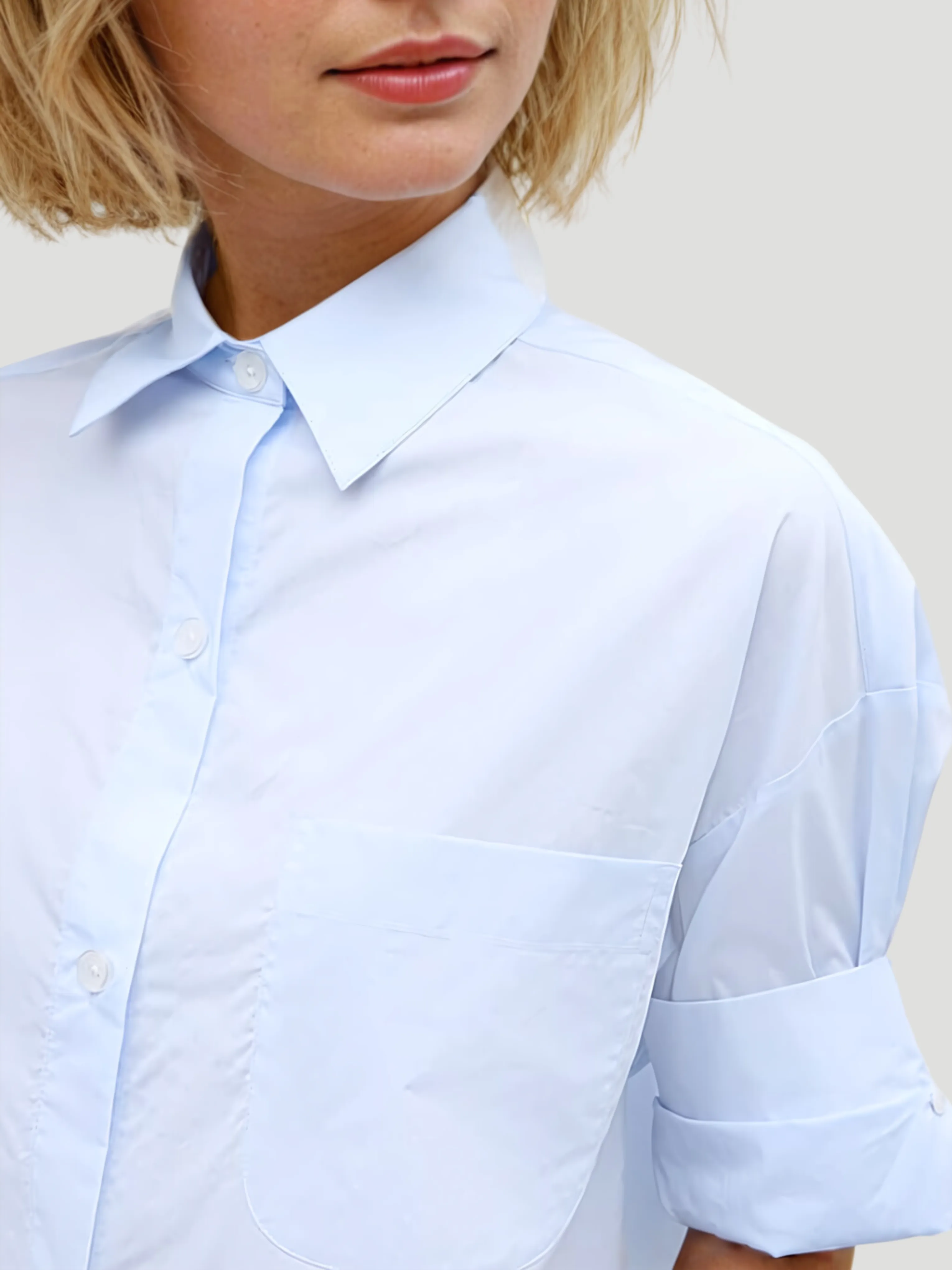 Next Ex Cotton Cropped Shirt in Baby Blue