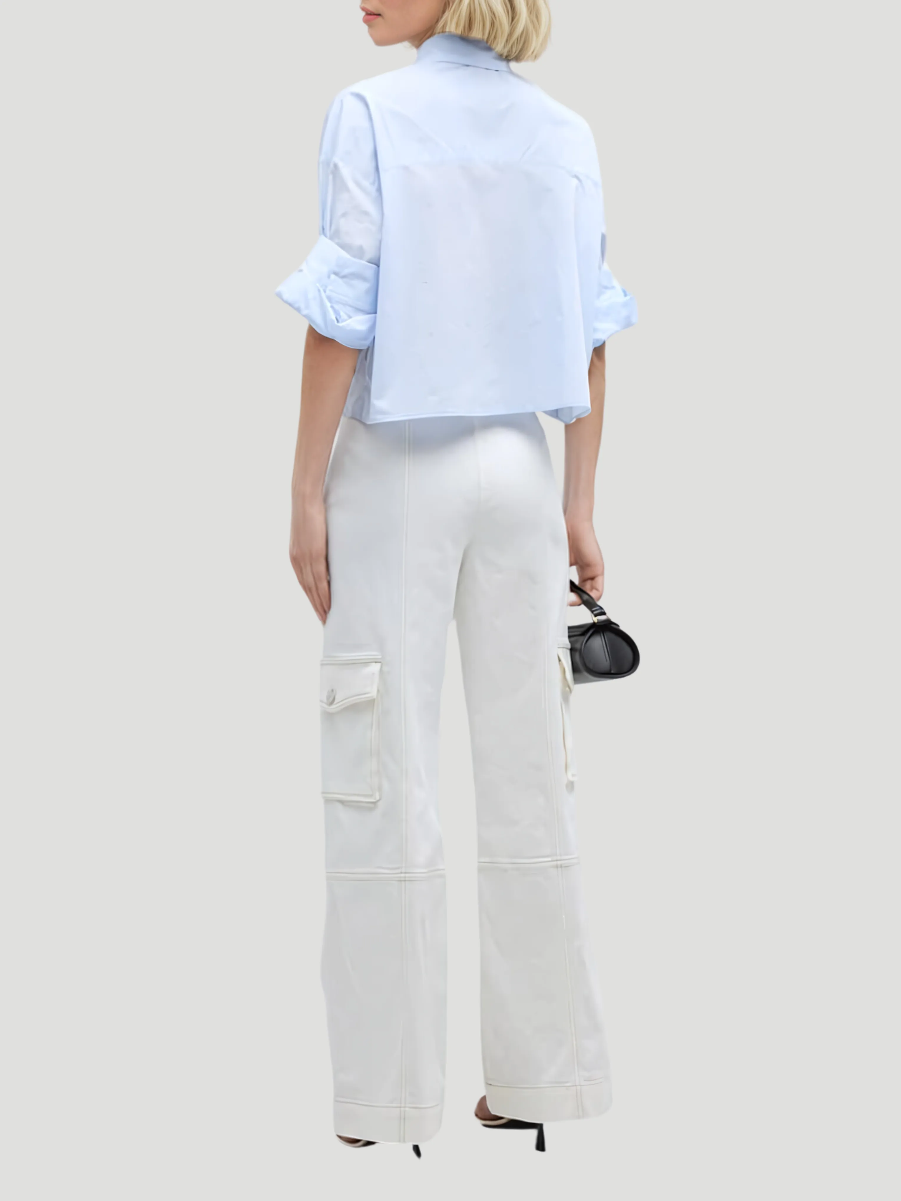 Next Ex Cotton Cropped Shirt in Baby Blue