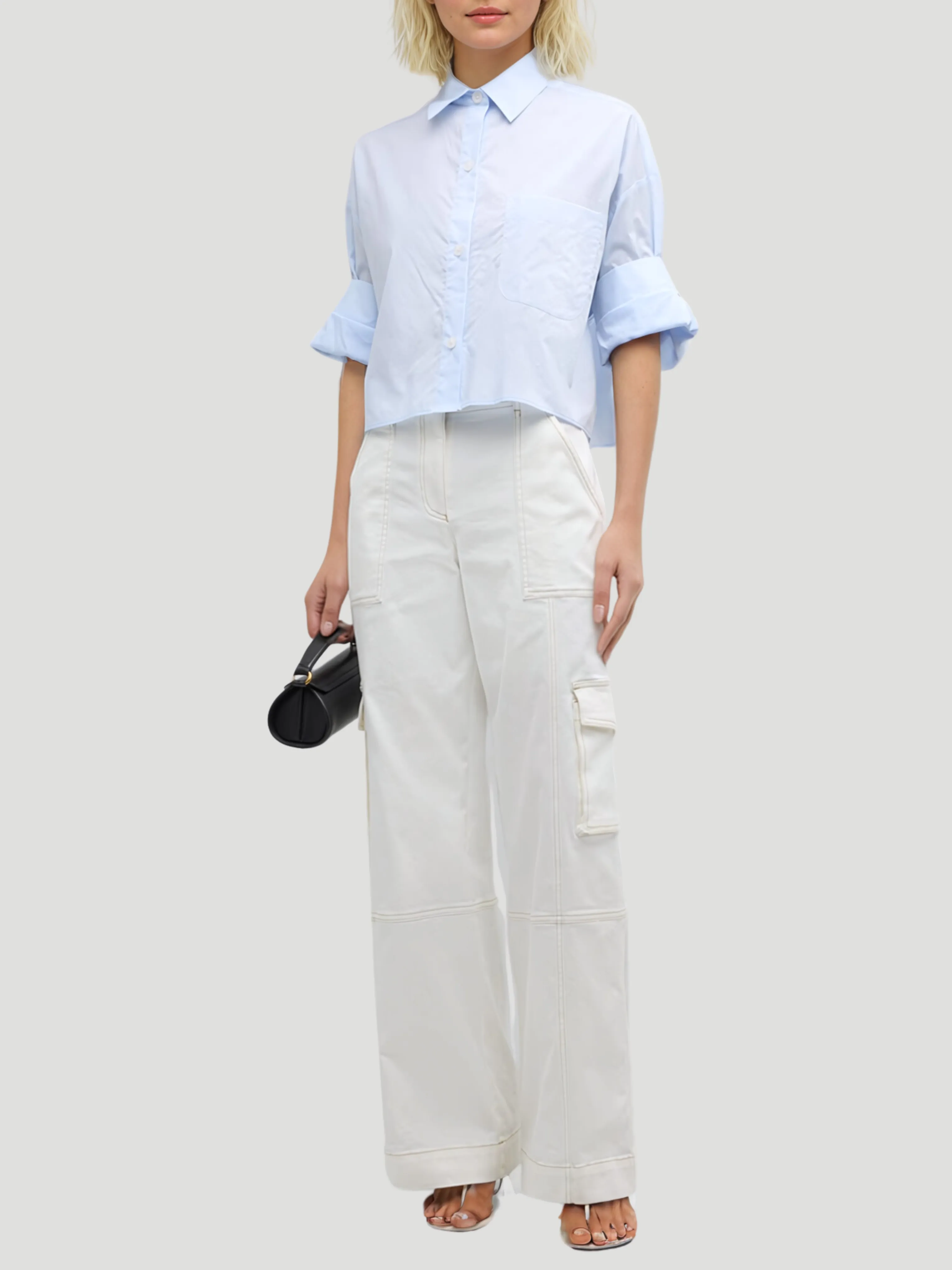 Next Ex Cotton Cropped Shirt in Baby Blue
