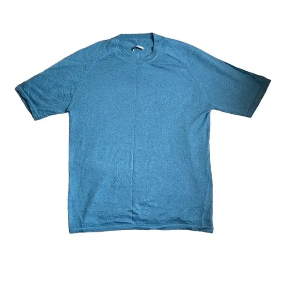 Nina Cusco | Baby Alpaca Knit Short Sleeve Raglan Sweater | Teal Blue | Size L