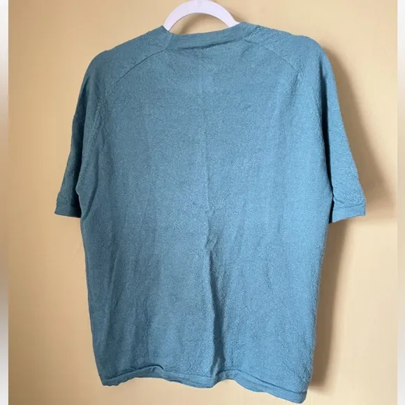 Nina Cusco | Baby Alpaca Knit Short Sleeve Raglan Sweater | Teal Blue | Size L