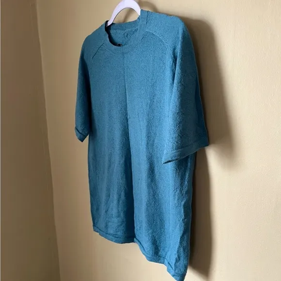 Nina Cusco | Baby Alpaca Knit Short Sleeve Raglan Sweater | Teal Blue | Size L