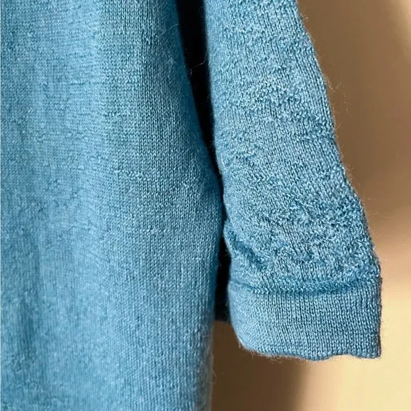 Nina Cusco | Baby Alpaca Knit Short Sleeve Raglan Sweater | Teal Blue | Size L