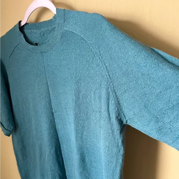 Nina Cusco | Baby Alpaca Knit Short Sleeve Raglan Sweater | Teal Blue | Size L