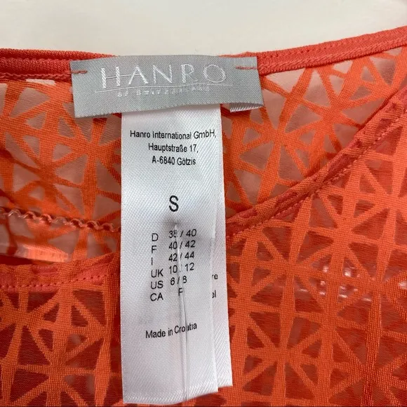 NWT Hanro Switzerland Mathilde Coral Sheer Lounge Pajama Top Size S Loungewear
