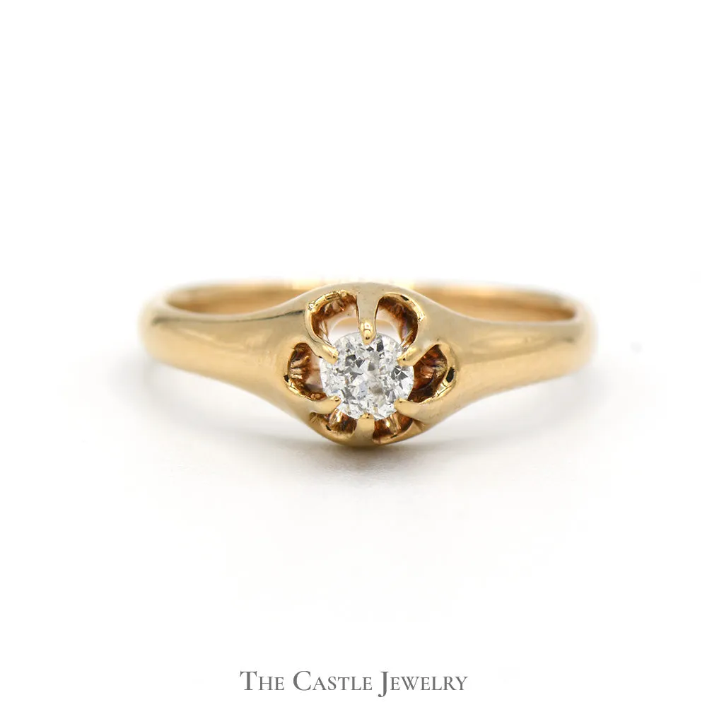 Old Mine Cut Diamond Solitaire Engagement Ring with Bearclaw Setting in 14k Yellow Gold