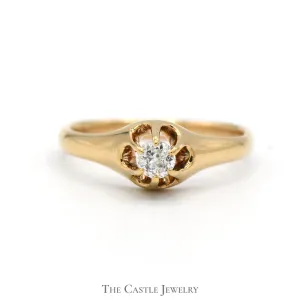 Old Mine Cut Diamond Solitaire Engagement Ring with Bearclaw Setting in 14k Yellow Gold