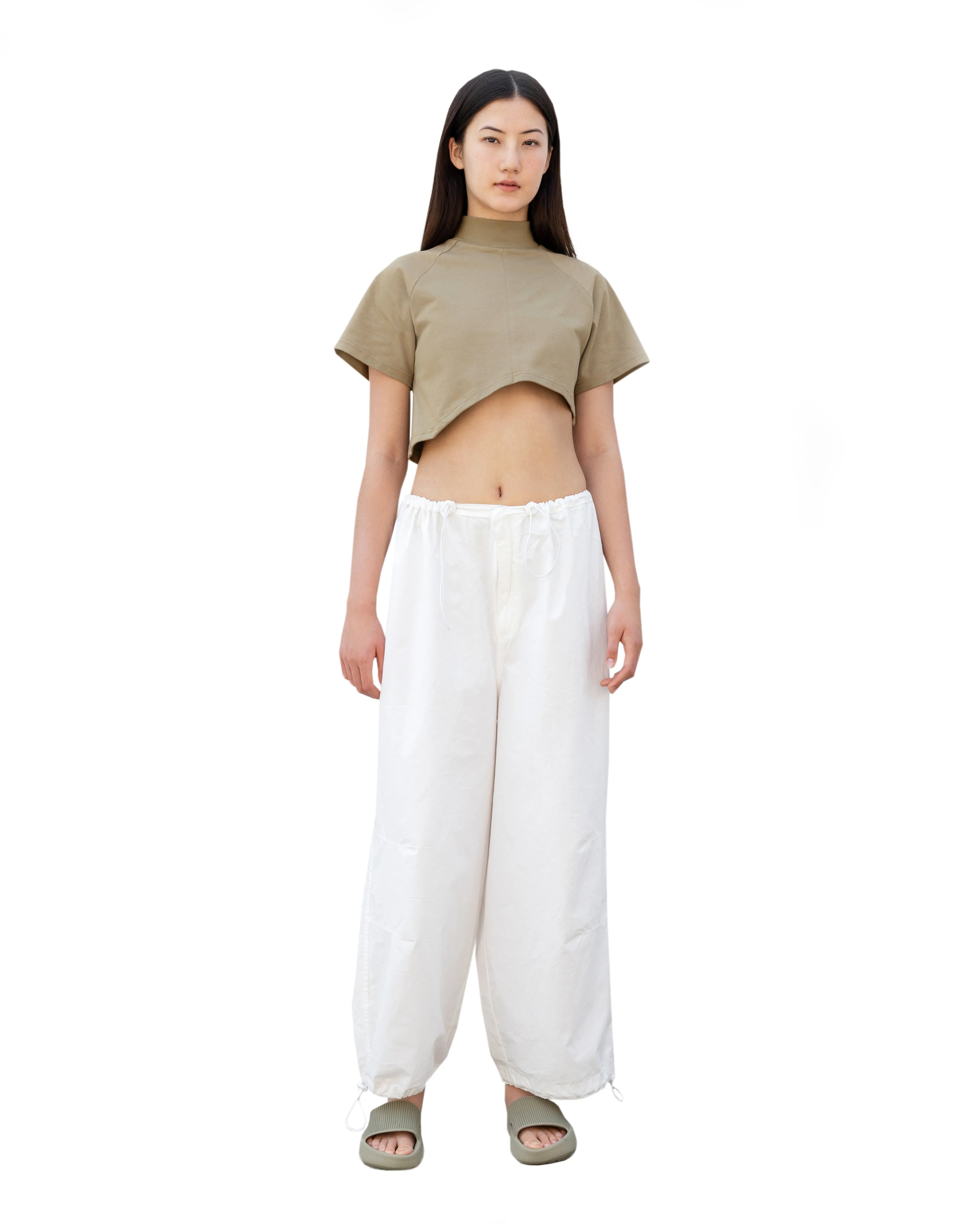Olive Asymmetric Crop Tee
