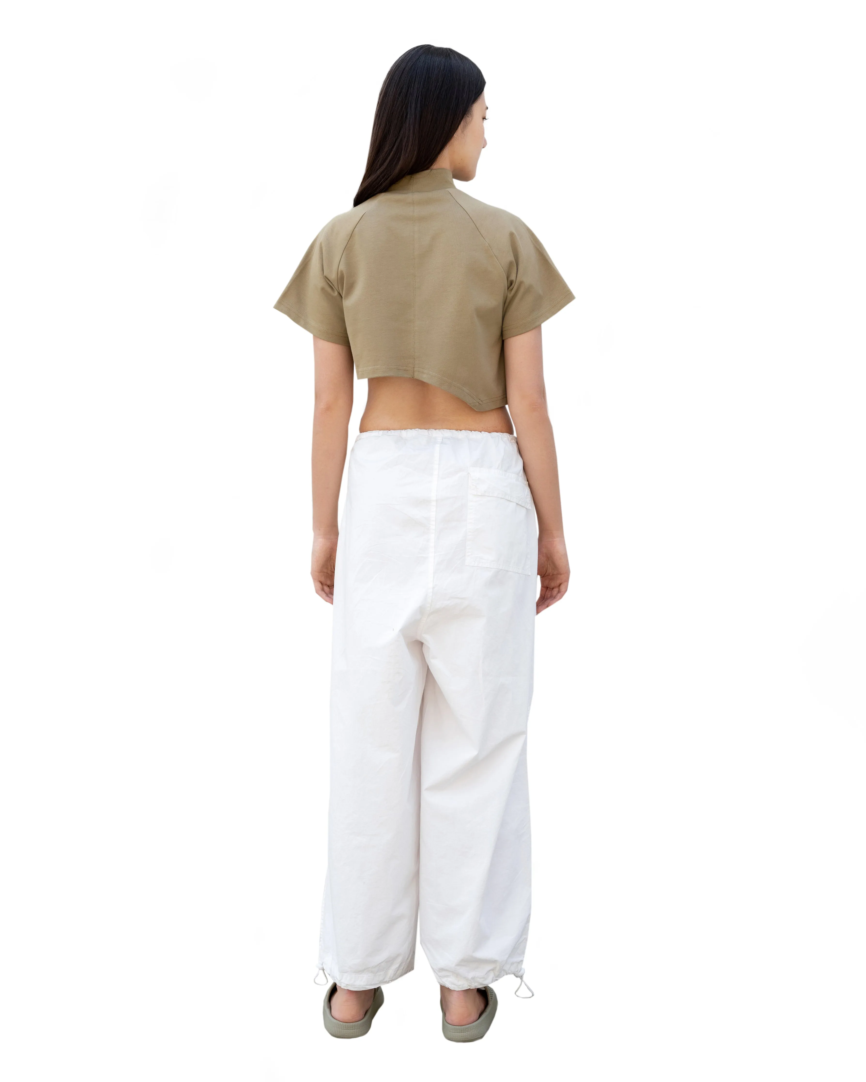 Olive Asymmetric Crop Tee