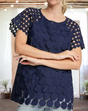 On the Dot Mixed Polka Dot Lace Top in Navy - Misses and Curvy