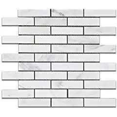 Oriental White - Eastern White Marble 1 X 4 POLISHED Brick Mosaic Tile - Lot of 50 Sheets