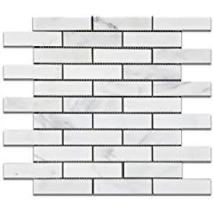 Oriental White - Eastern White Marble 1 X 4 POLISHED Brick Mosaic Tile - Lot of 50 Sheets