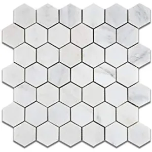 Oriental White (Eastern White) Marble 2" Hexagon Mosaic Tile, Polished - Lot of 50 Sheets