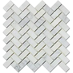 Oriental White (Eastern White) Marble Herringbone 1 X 2 Mosaic Tile, Polished