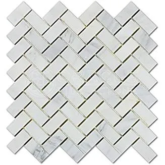 Oriental White (Eastern White) Marble Herringbone 1 X 2 Mosaic Tile, Polished