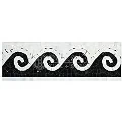 Oriental White (Eastern White) Marble Wave Border with Black Marble Dots, Polished