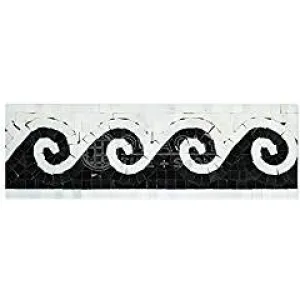 Oriental White (Eastern White) Marble Wave Border with Black Marble Dots, Polished
