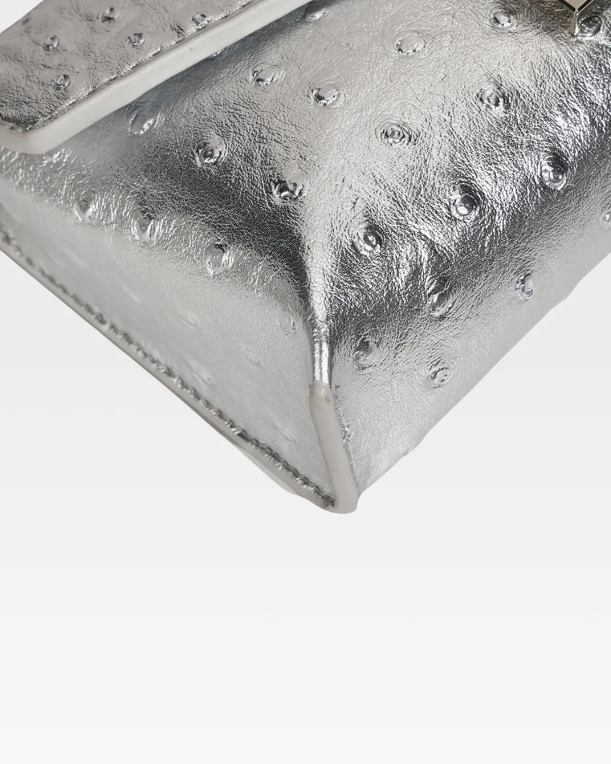 Ostrich Shoulder Bag in Silver