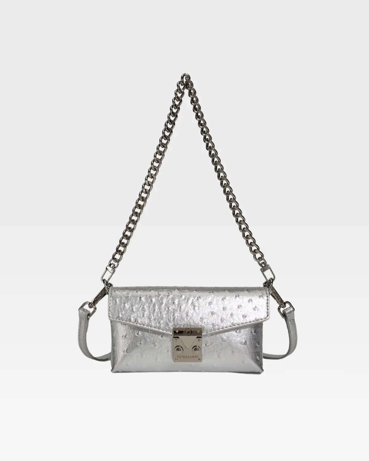 Ostrich Shoulder Bag in Silver