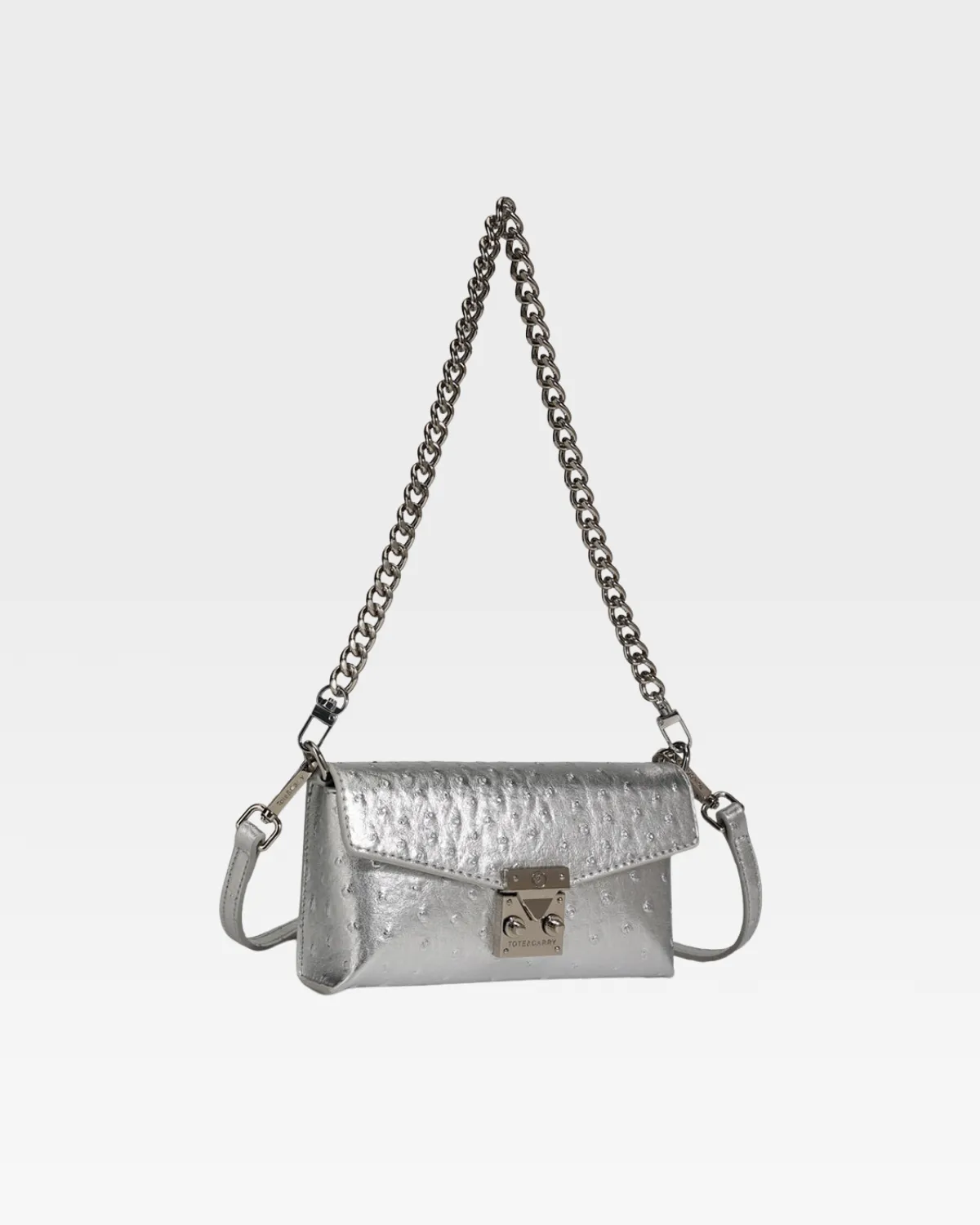 Ostrich Shoulder Bag in Silver