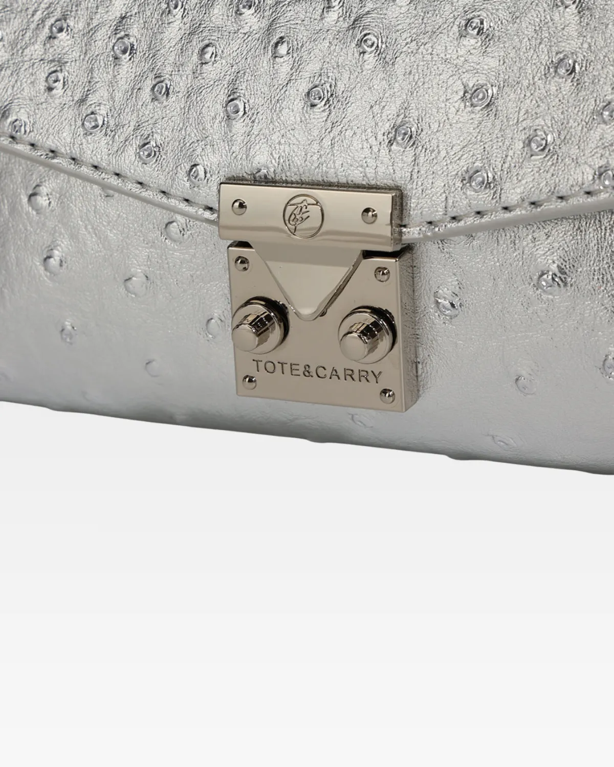 Ostrich Shoulder Bag in Silver