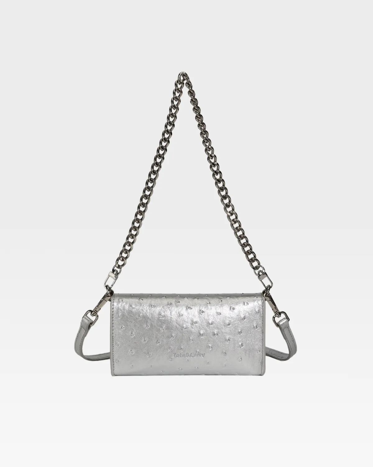 Ostrich Shoulder Bag in Silver