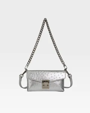 Ostrich Shoulder Bag in Silver