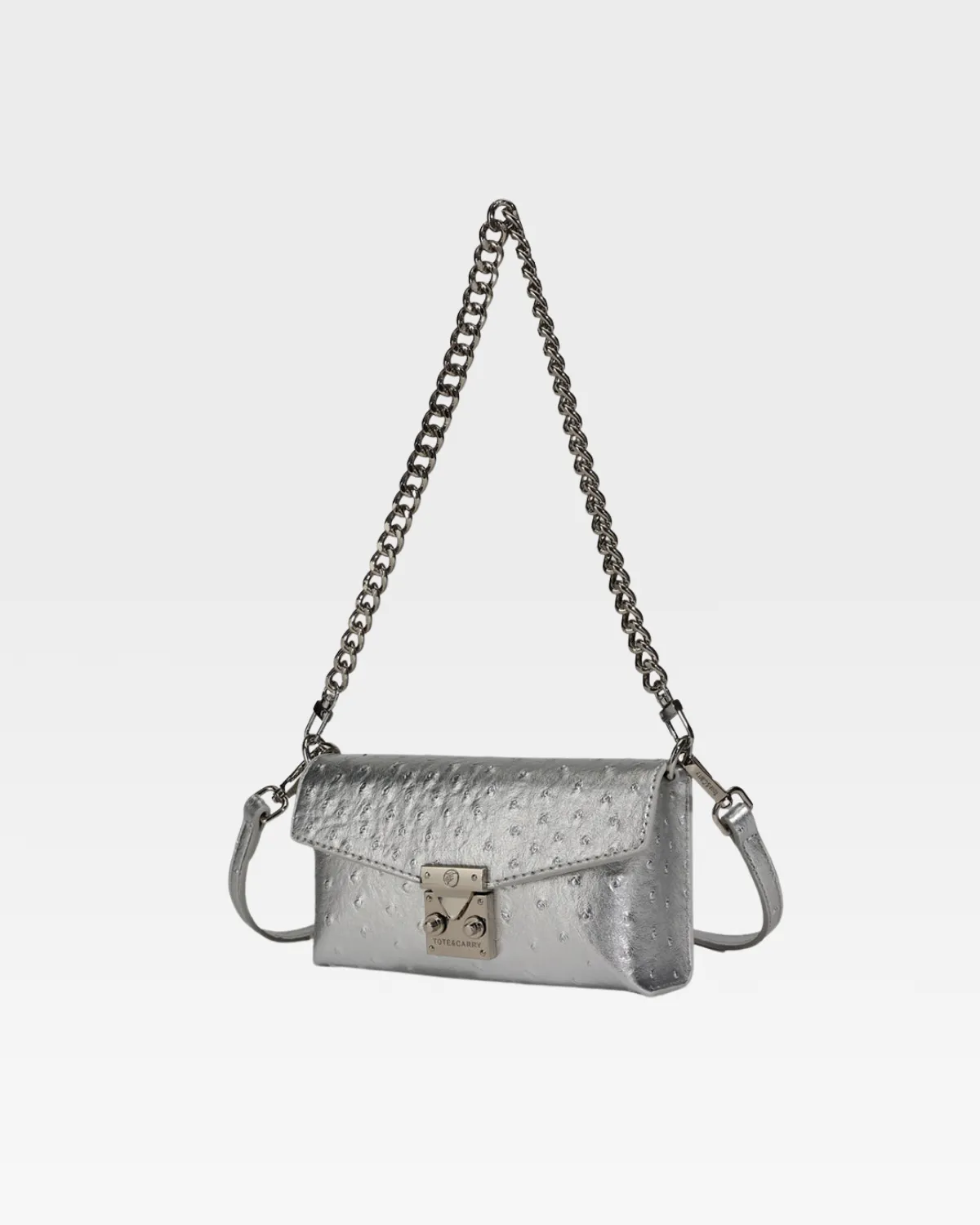Ostrich Shoulder Bag in Silver
