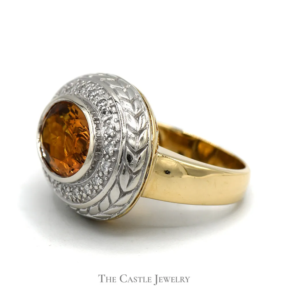 Oval Citrine Ring with Illusion Set Diamond Halo in 14k Yellow Gold Setting