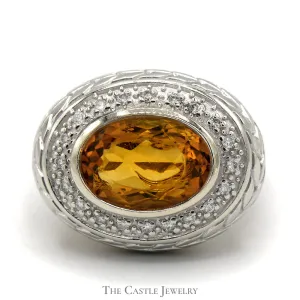 Oval Citrine Ring with Illusion Set Diamond Halo in 14k Yellow Gold Setting