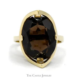 Oval Quartz Ring in Raised Curved Pointed Mounting in 10k Yellow Gold