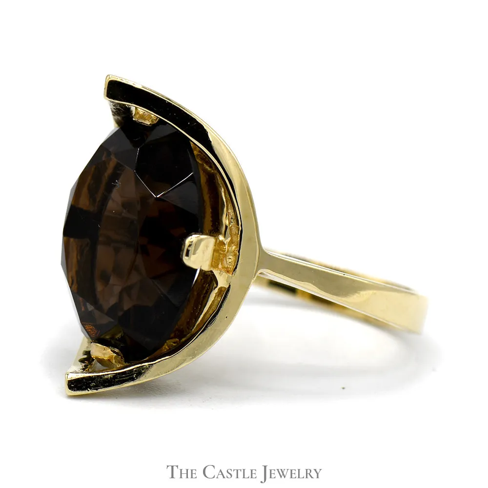 Oval Quartz Ring in Raised Curved Pointed Mounting in 10k Yellow Gold