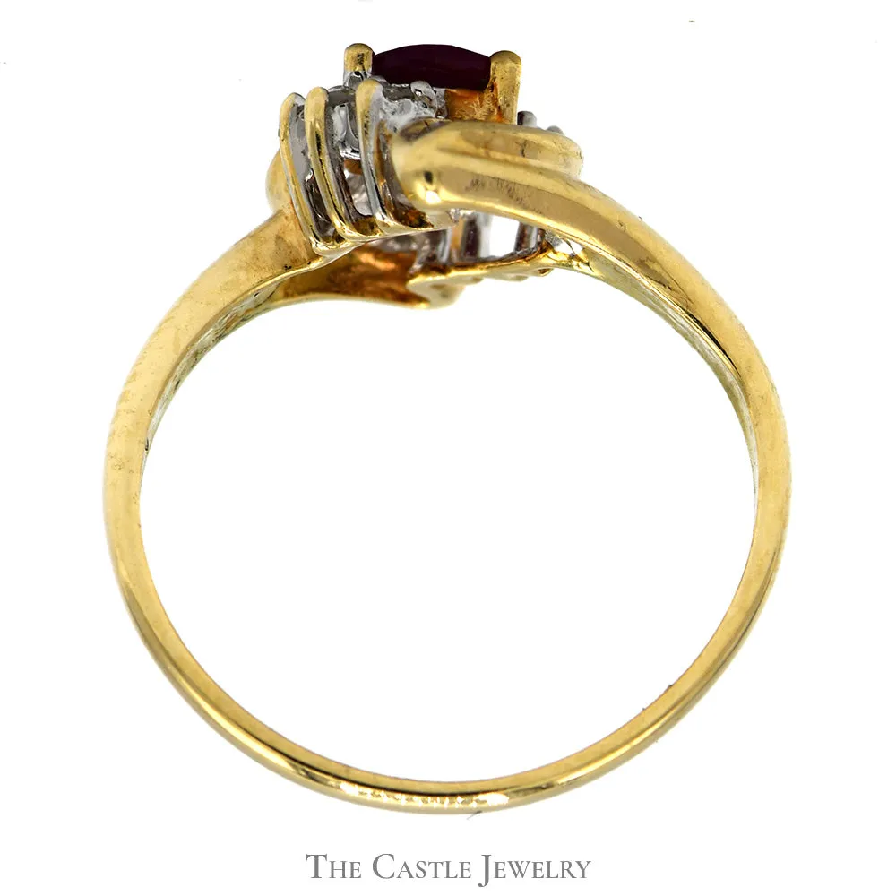 Oval Ruby Bypass Ring with Diamond Accent in 10k Yellow Gold