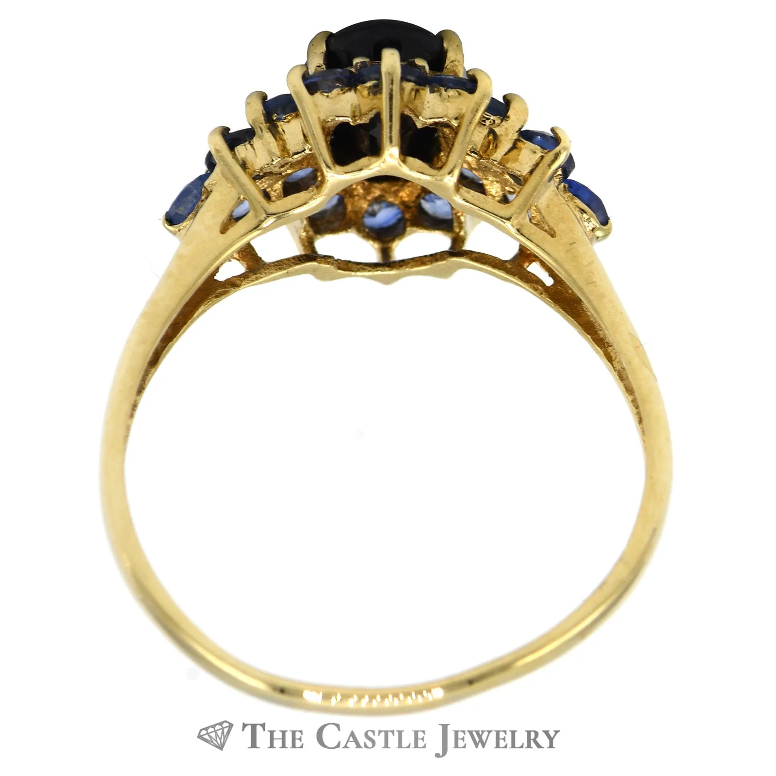 Oval Sapphire Ring with Tanzanite Cluster Sides in 10k Yellow Gold