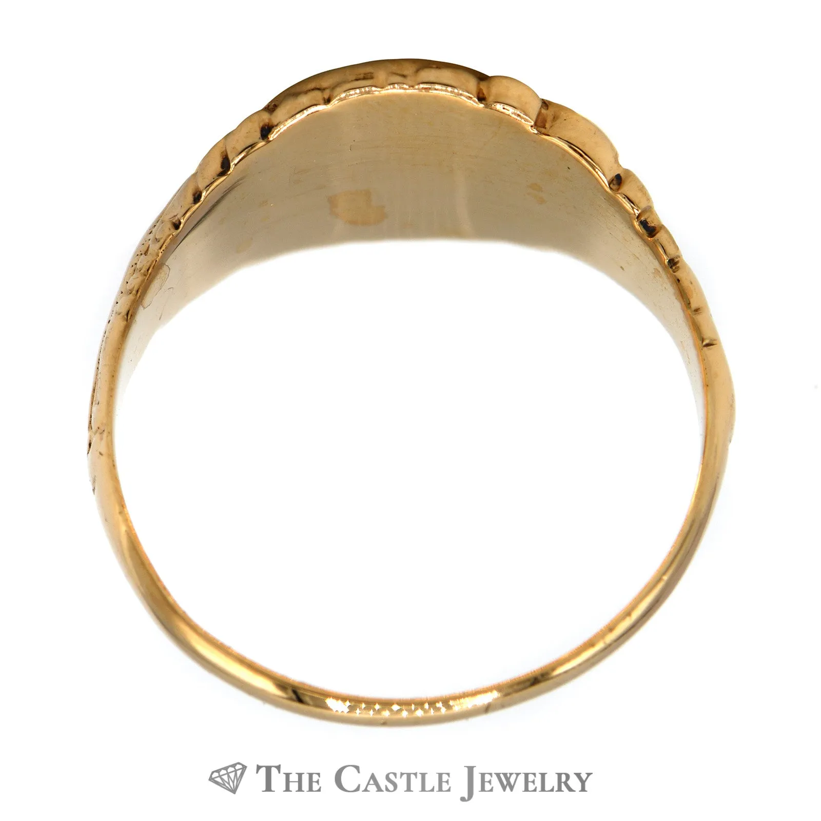 Oval Shaped Signet Ring with Scrolling Leaf Designed Sides in 10k Yellow Gold