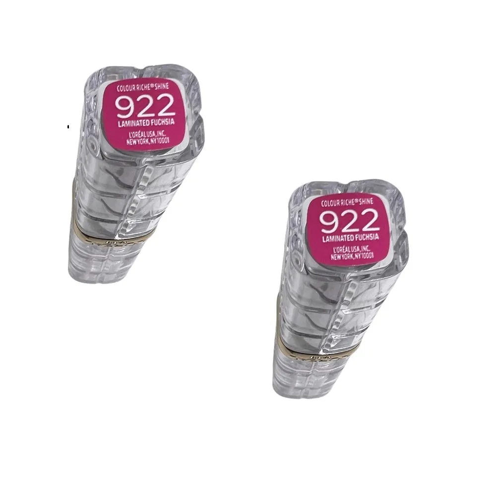 Pack of 2 L'Oreal Paris Colour Riche Shine Lipstick, Laminated Fuchsia # 922