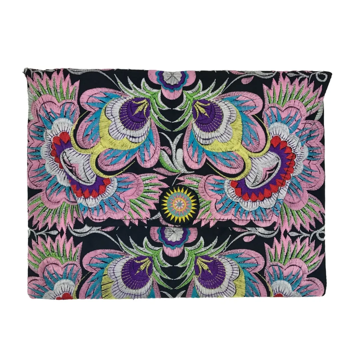Paradise Flower Embroidered Cotton Clutch