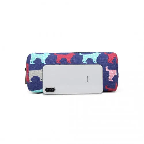 PC - Miss Lulu Canvas Pencil Case Dog Navy