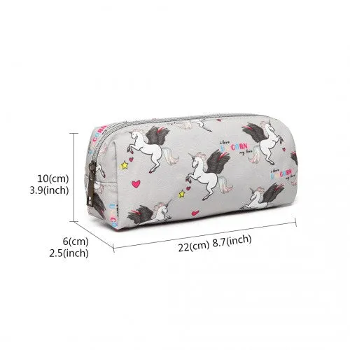 PC-UN - MISS LULU UNICORN CANVAS PENCIL CASE - GREY