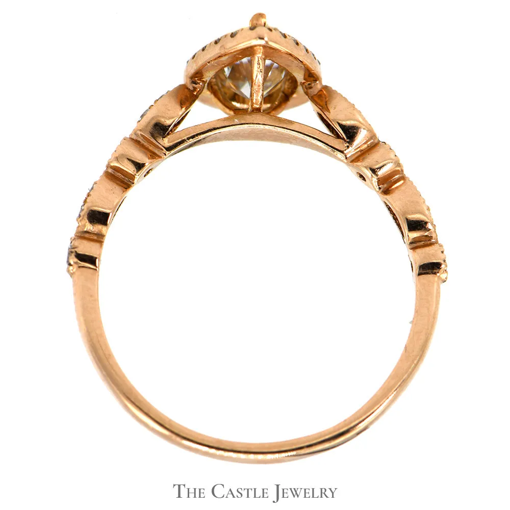 Pear Cut Moissanite Ring with Diamond Accents in 14k Rose Gold