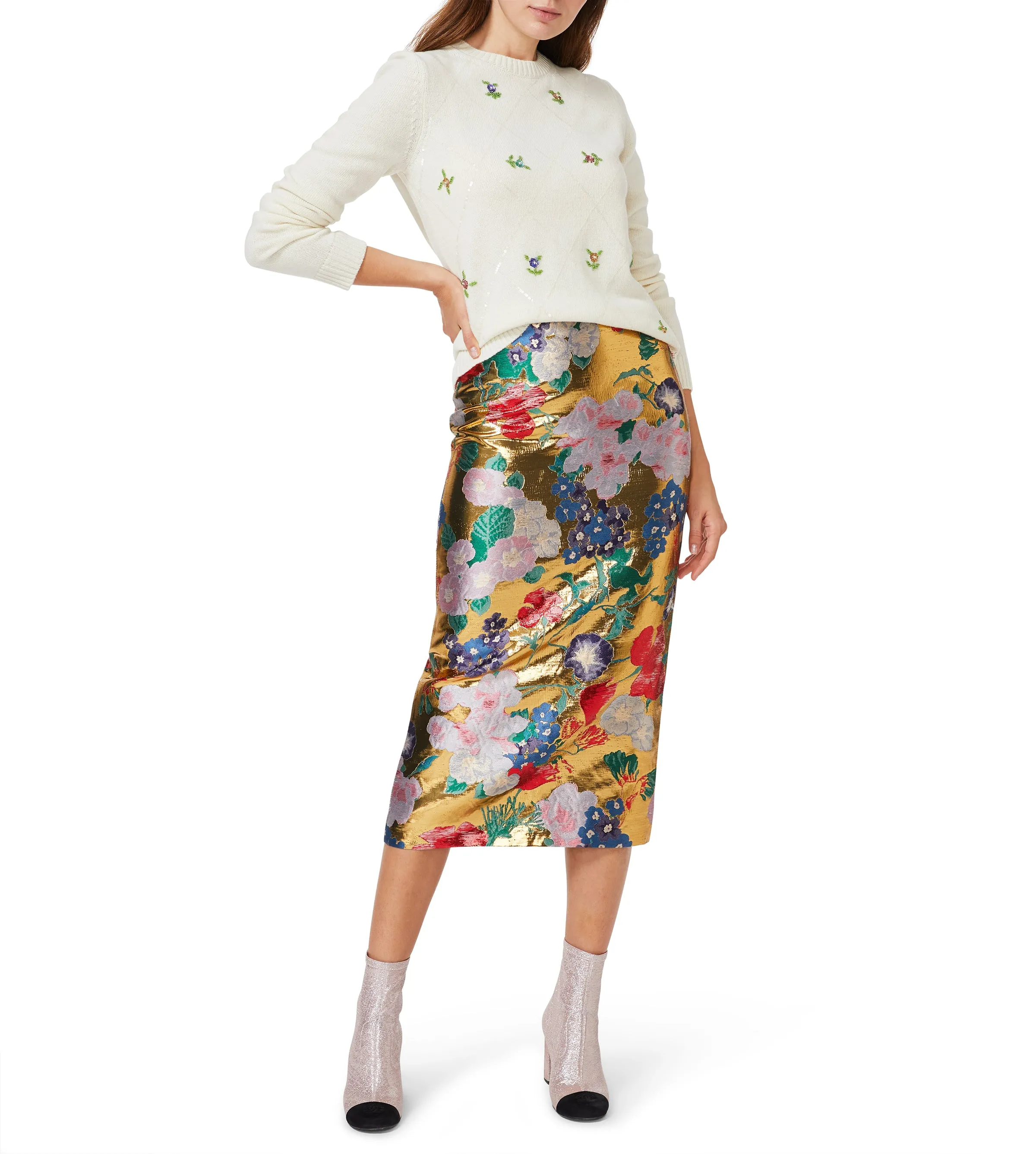 Petite Crew with Floral Embroidery