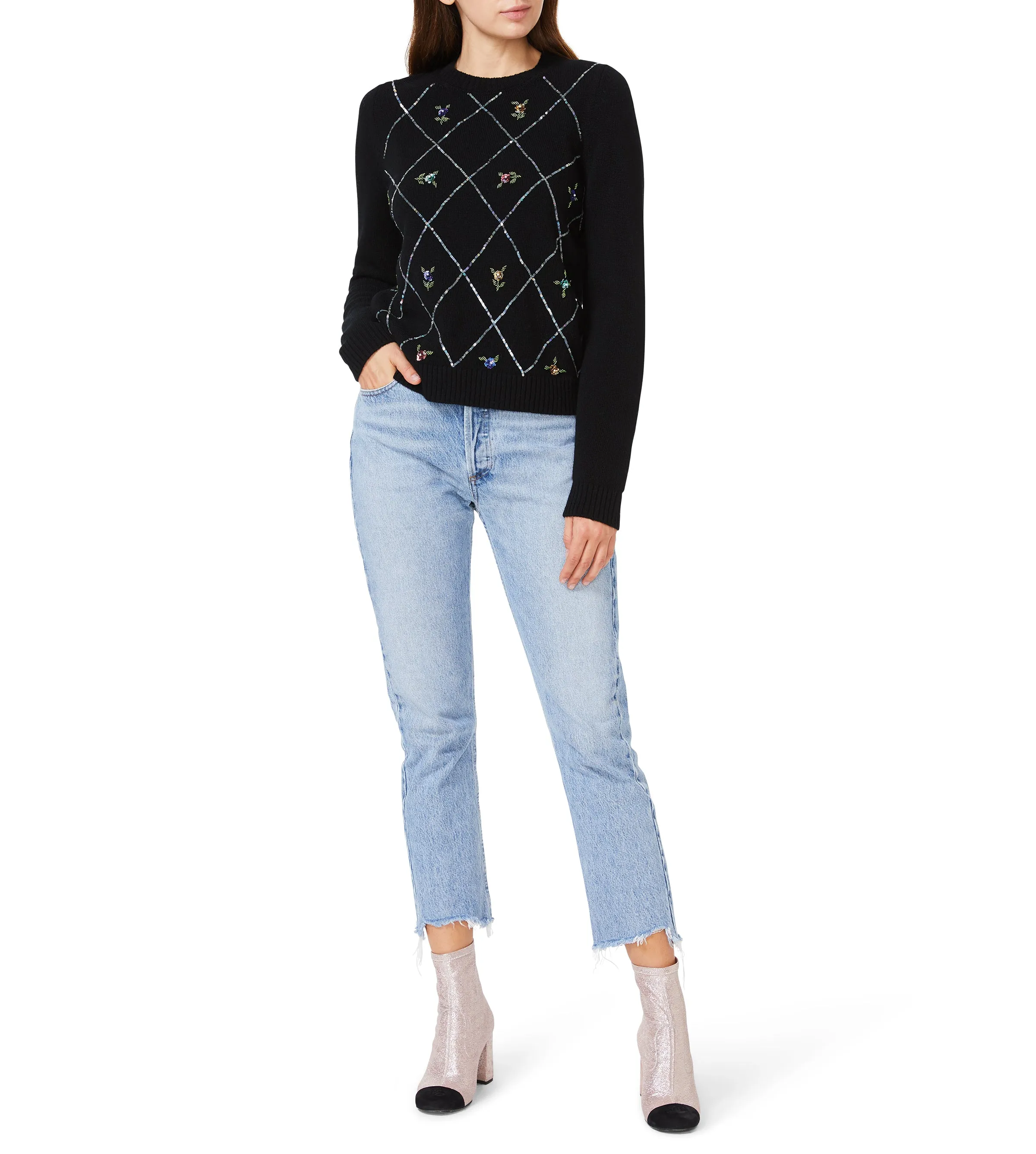 Petite Crew with Floral Embroidery