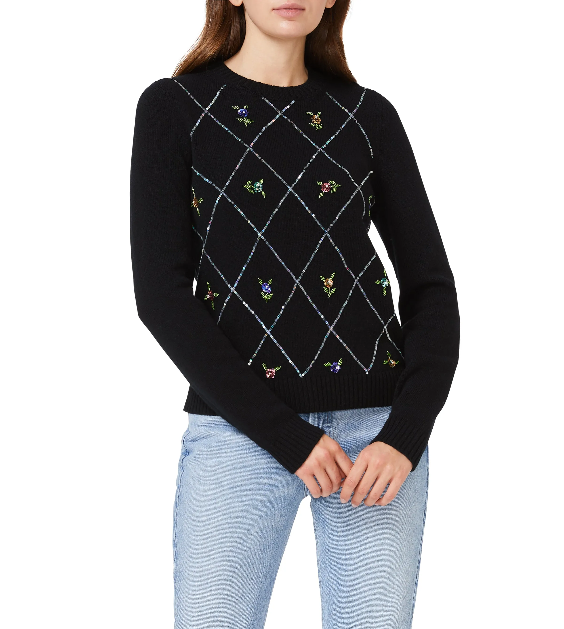 Petite Crew with Floral Embroidery