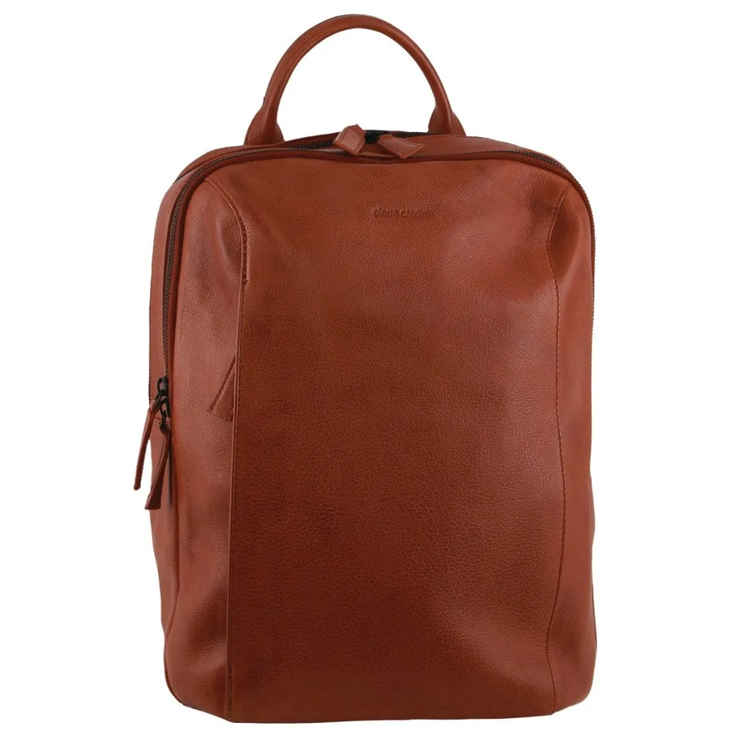 Pierre Cardin Leather Business/Laptop Backpack in Cognac
