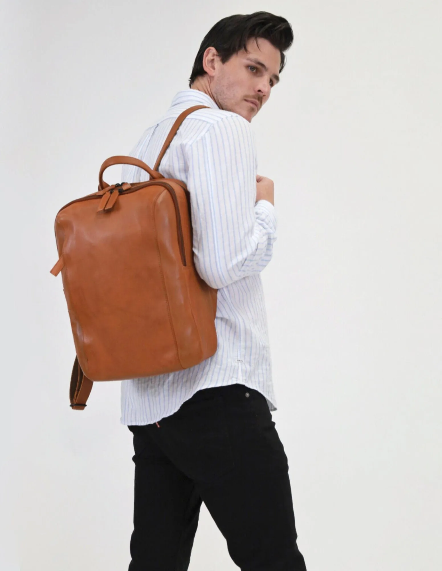 Pierre Cardin Leather Business/Laptop Backpack in Cognac