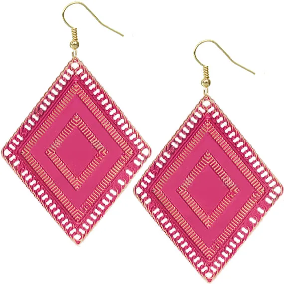 Pink Reflective Diamond-Shaped Drop Earrings